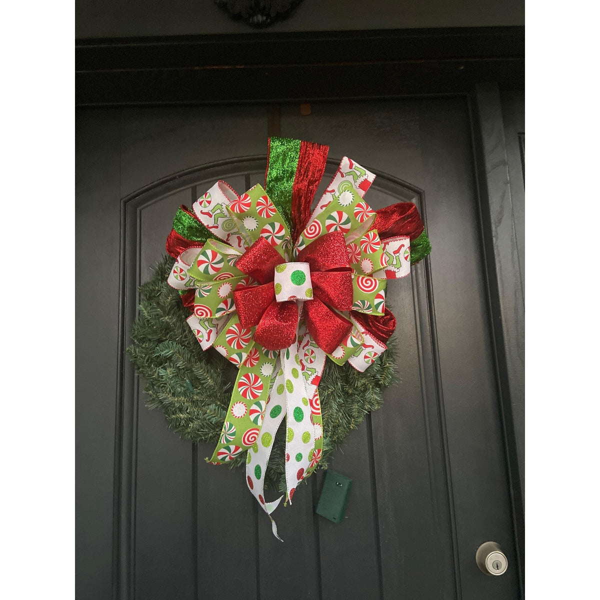 Lantern Wreath Ribbon Bow - Handmade Christmas Bow in Candy Themed