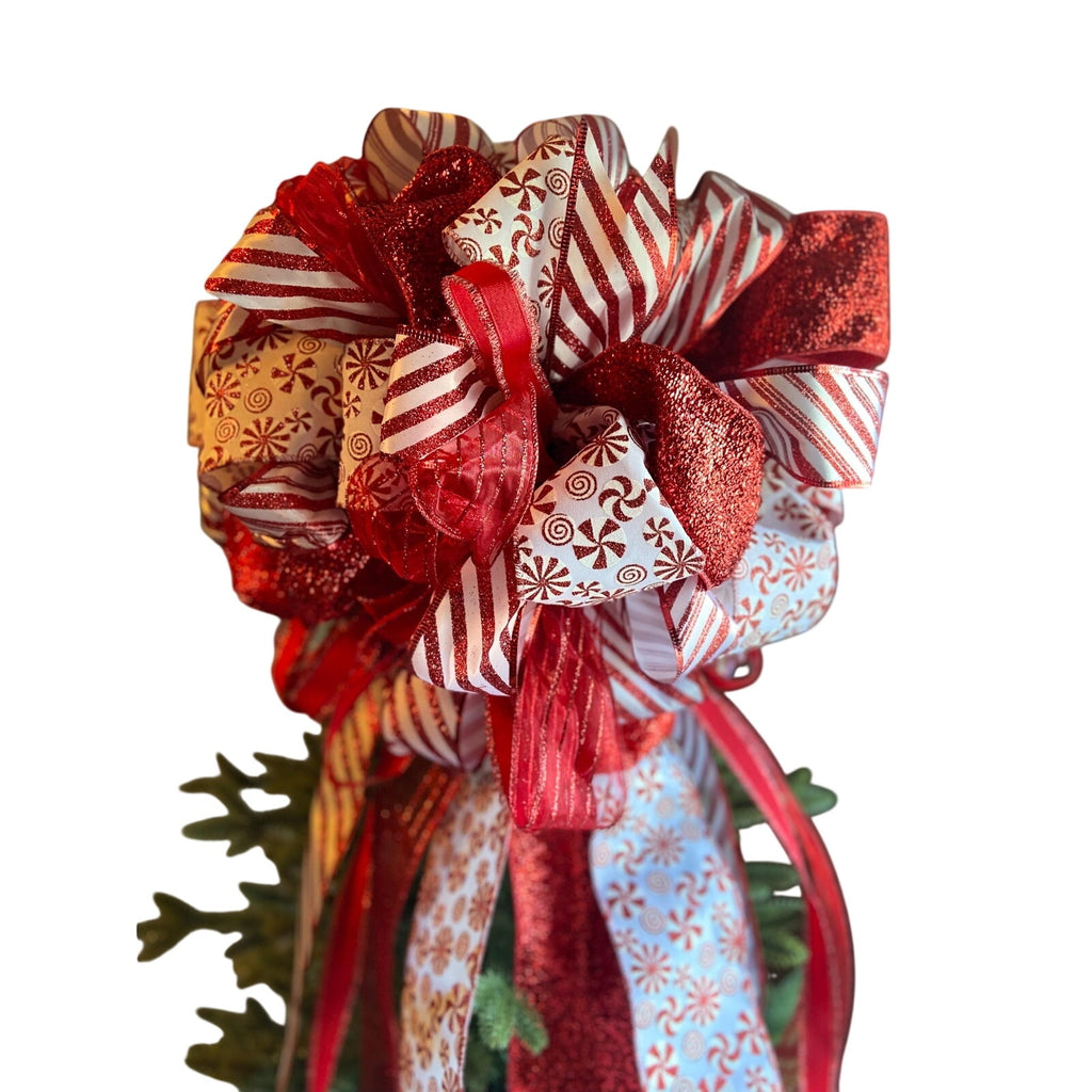 Whimsical Candy Cane Streamer Bow for Your Holiday Tree