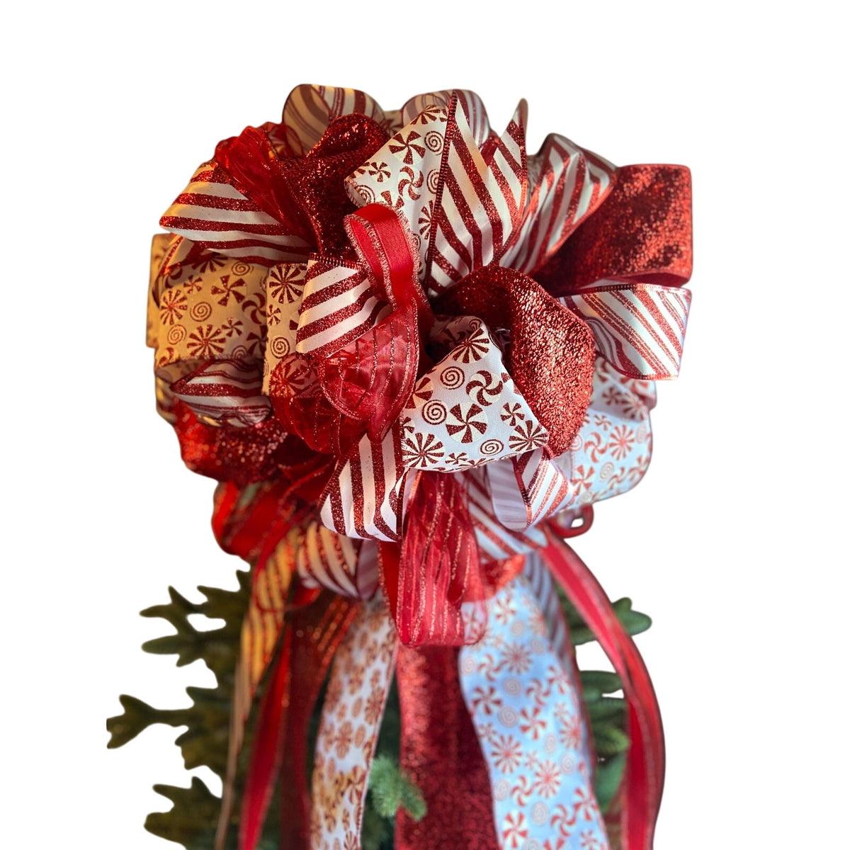 Whimsical Candy Cane Streamer Bow for Your Holiday Tree