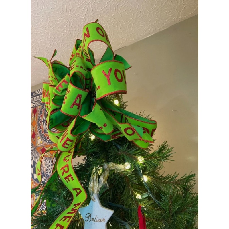 Handmade velvet Grinch Christmas tree topper
