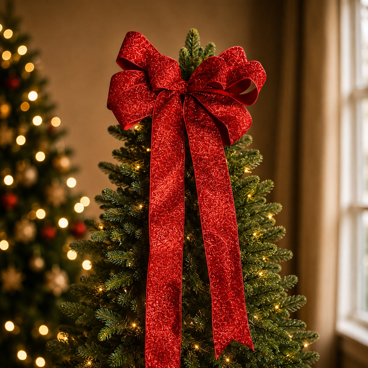 Ralph Lauren Red Christmas Tree Topper Bow, Holiday Decor, Red Tree Topper
