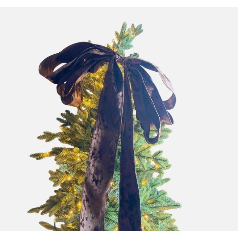 Chocolate Brown Velvet Christmas Tree Topper Bow | Luxury Holiday Decor