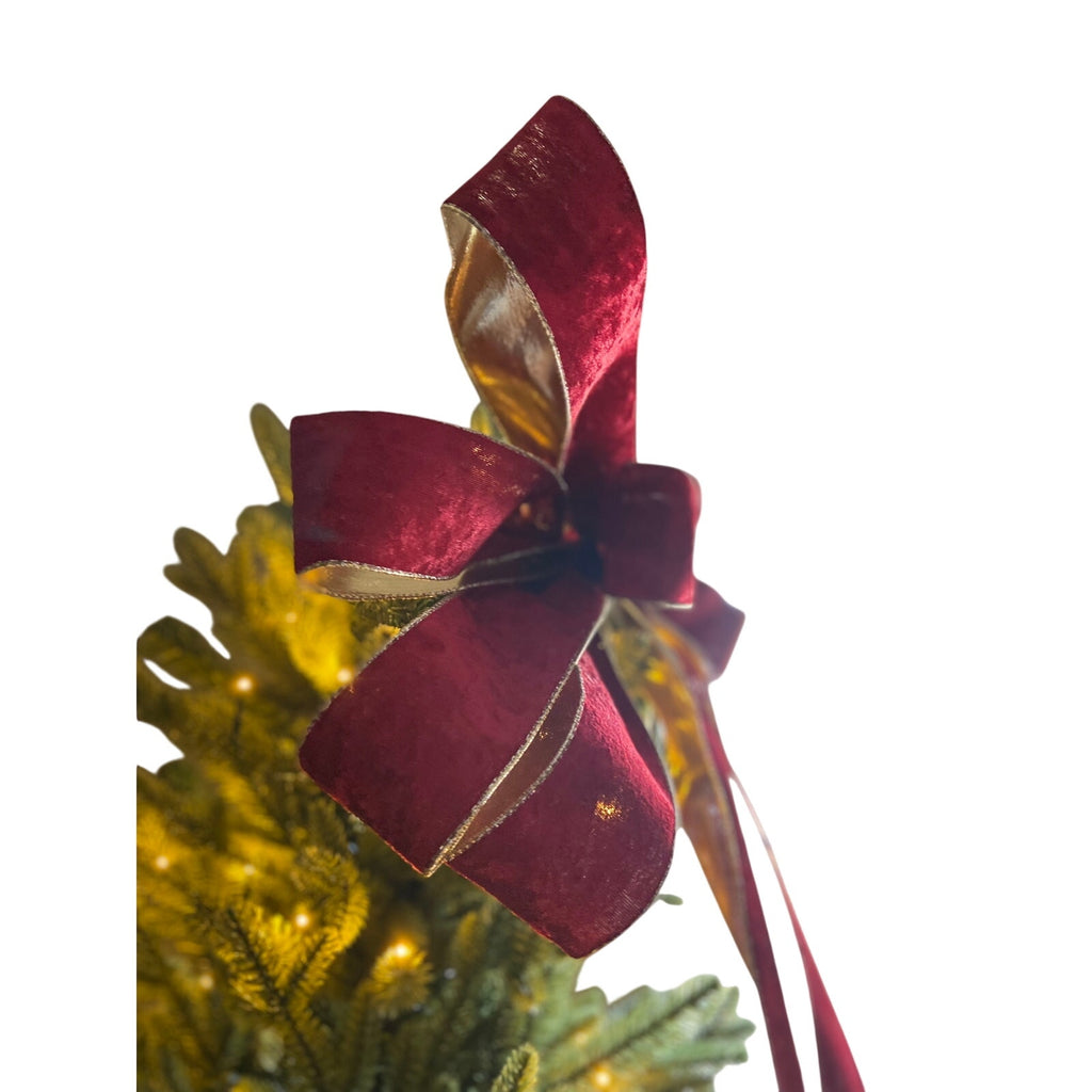 Ralph Lauren Red Velvet Christmas Tree Topper Bow Ribbon, Old Money Topper