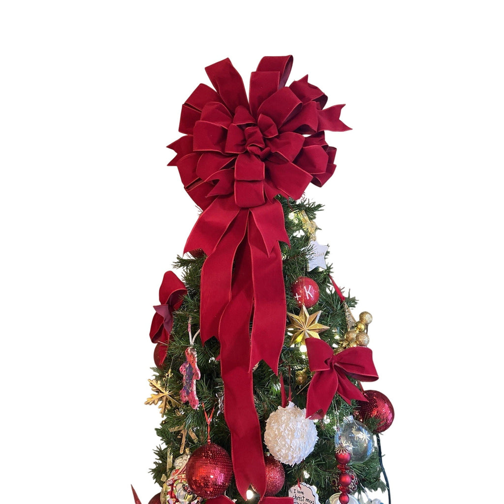 Christmas Tree Topper Bow Red Velvet, r Ralph Lauren Christmas,XXL ribbon Topper