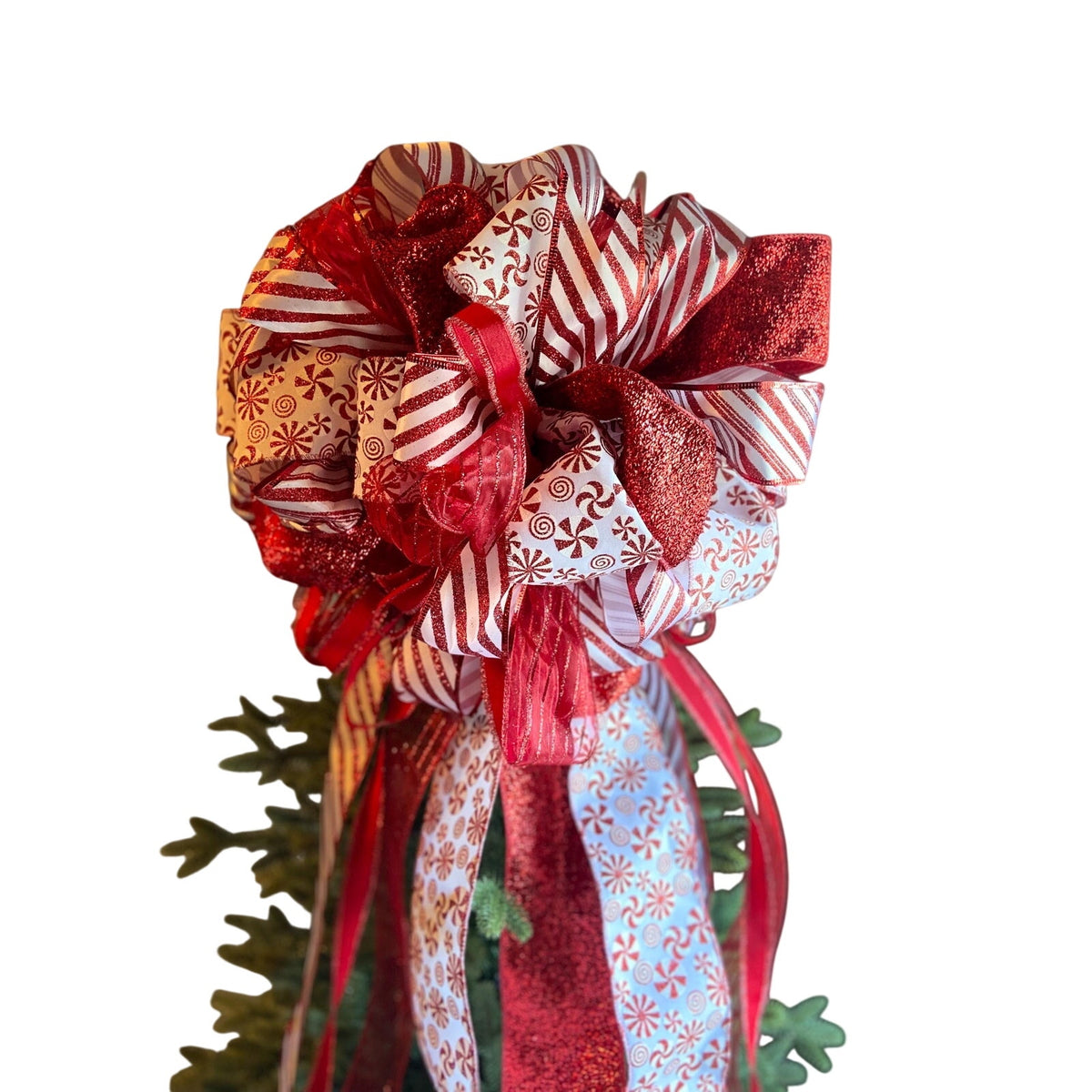 Whimsical Candy Cane Streamer Bow for Your Holiday Tree