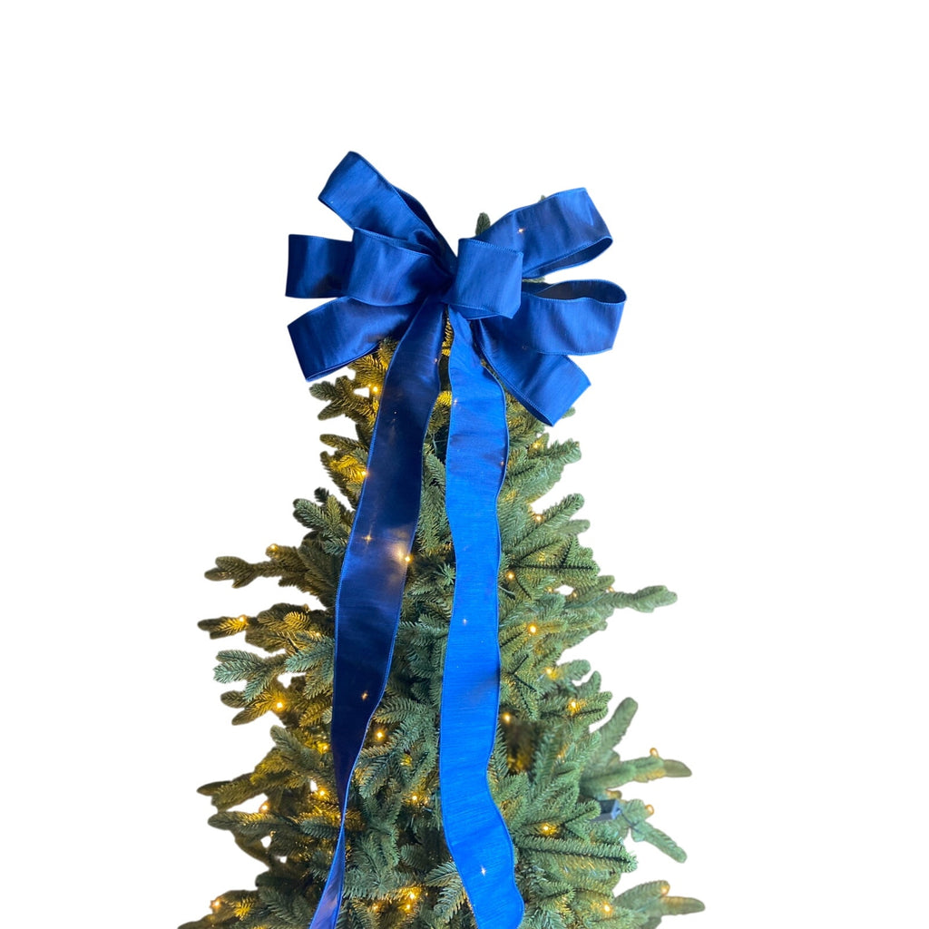 Royal Blue Silk Christmas Tree Topper Bow, Holiday Decor, Blue Tree Topper