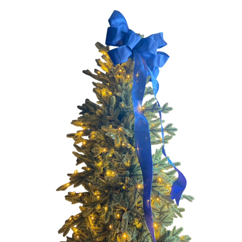 Royal Blue Silk Christmas Tree Topper Bow, Holiday Decor, Blue Tree Topper