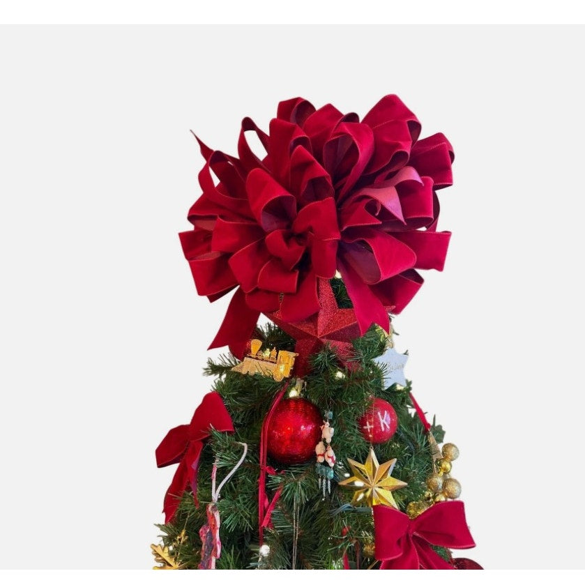 Ralph Lauren Traditional Red Velvet Christmas Tree Topper Bow