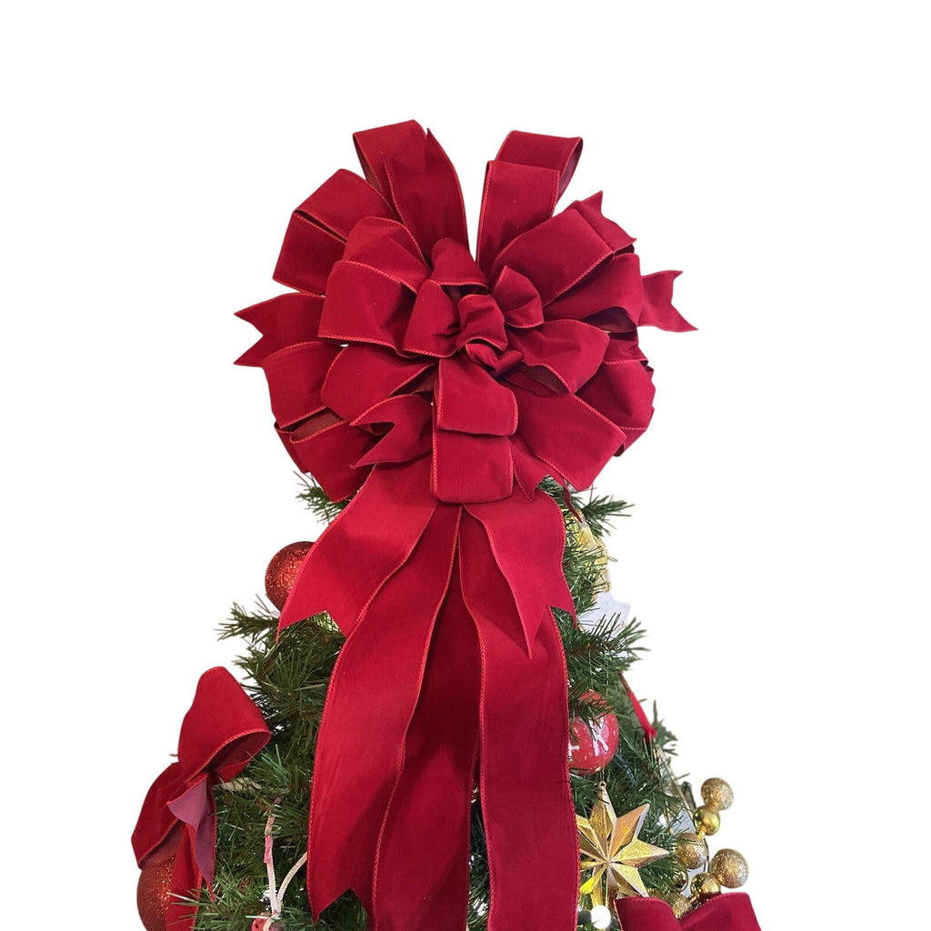 Christmas Tree Topper Bow Red Velvet, r Ralph Lauren Christmas,XXL ribbon Topper