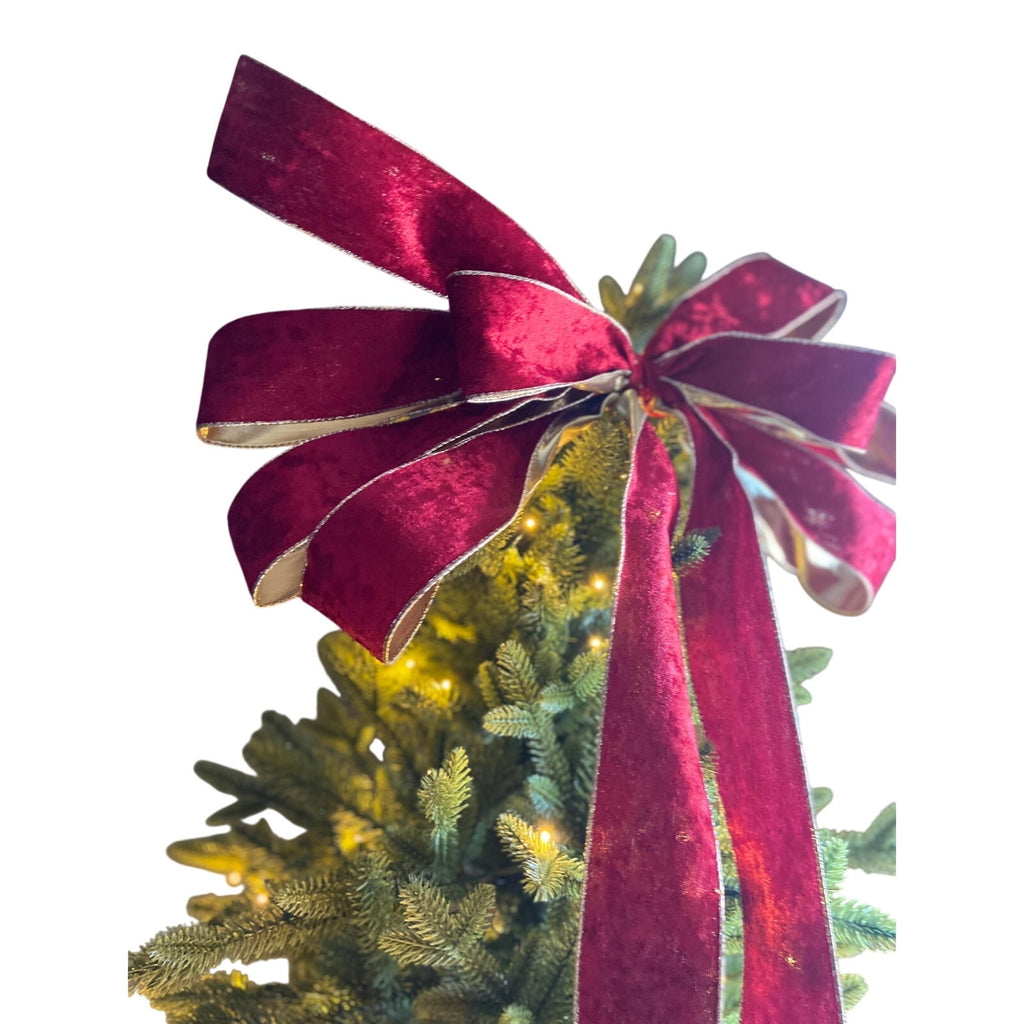 Ralph Lauren Red Velvet Christmas Tree Topper Bow Ribbon, Old Money Topper