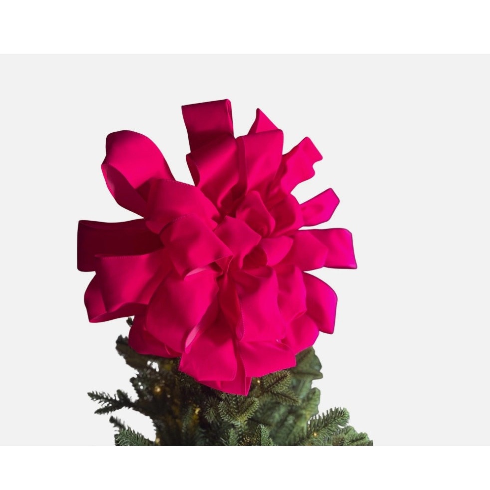 Hot Pink Velvet Christmas Tree Topper Bow | Pink Christmas Decor