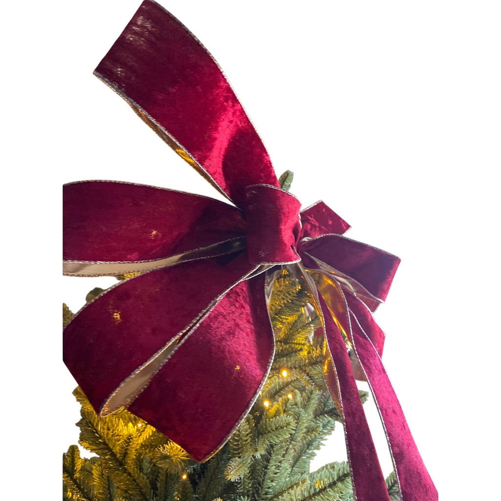 Ralph Lauren Red Velvet Christmas Tree Topper Bow Ribbon, Old Money Topper
