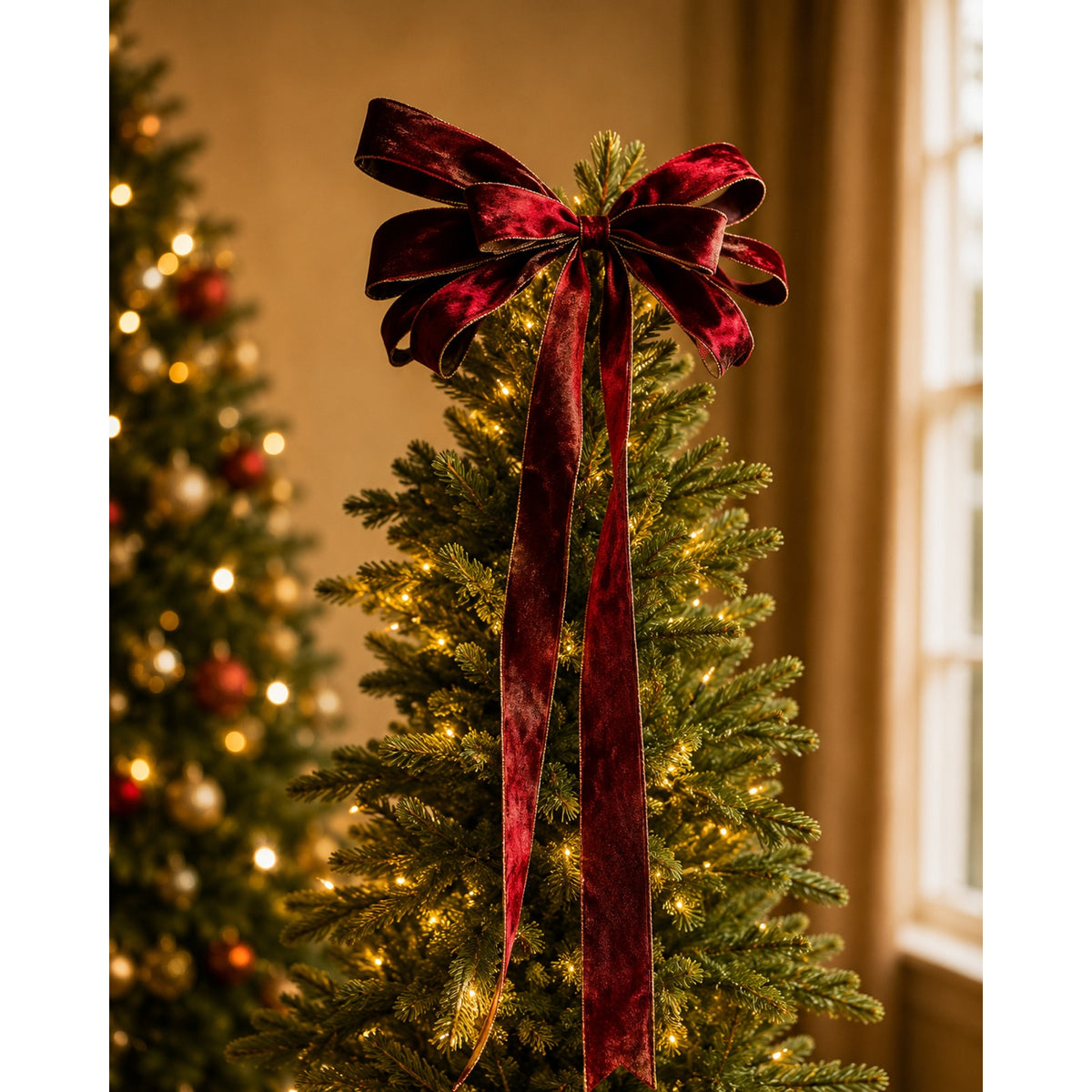 Ralph Lauren Red Velvet Christmas Tree Topper Bow Ribbon, Old Money Topper
