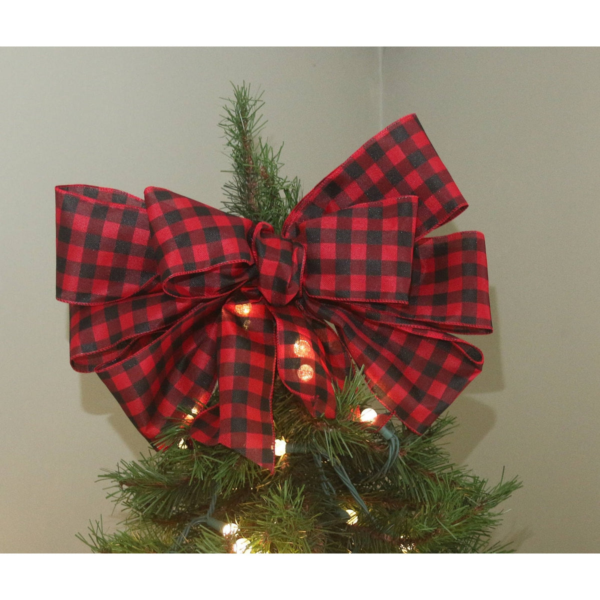 Buffalo Plaid Christmas Tree Topper Bow | Rustic Farmhouse Christmas Decor