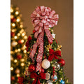 Red & White Candy Cane Christmas Tree Topper Bow, Glitter LX Ribbon Bow Whimsical
