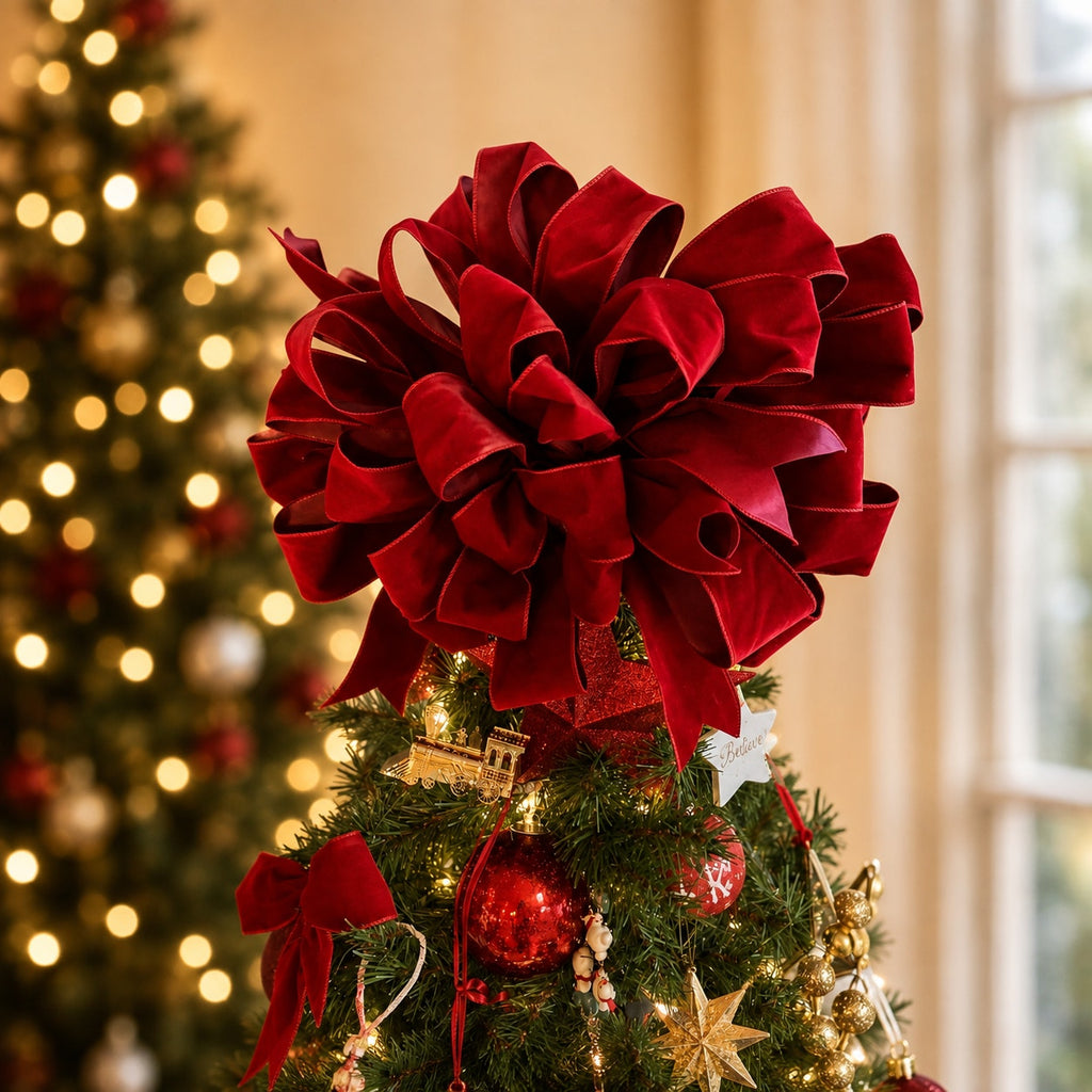 Ralph Lauren Traditional Red Velvet Christmas Tree Topper Bow