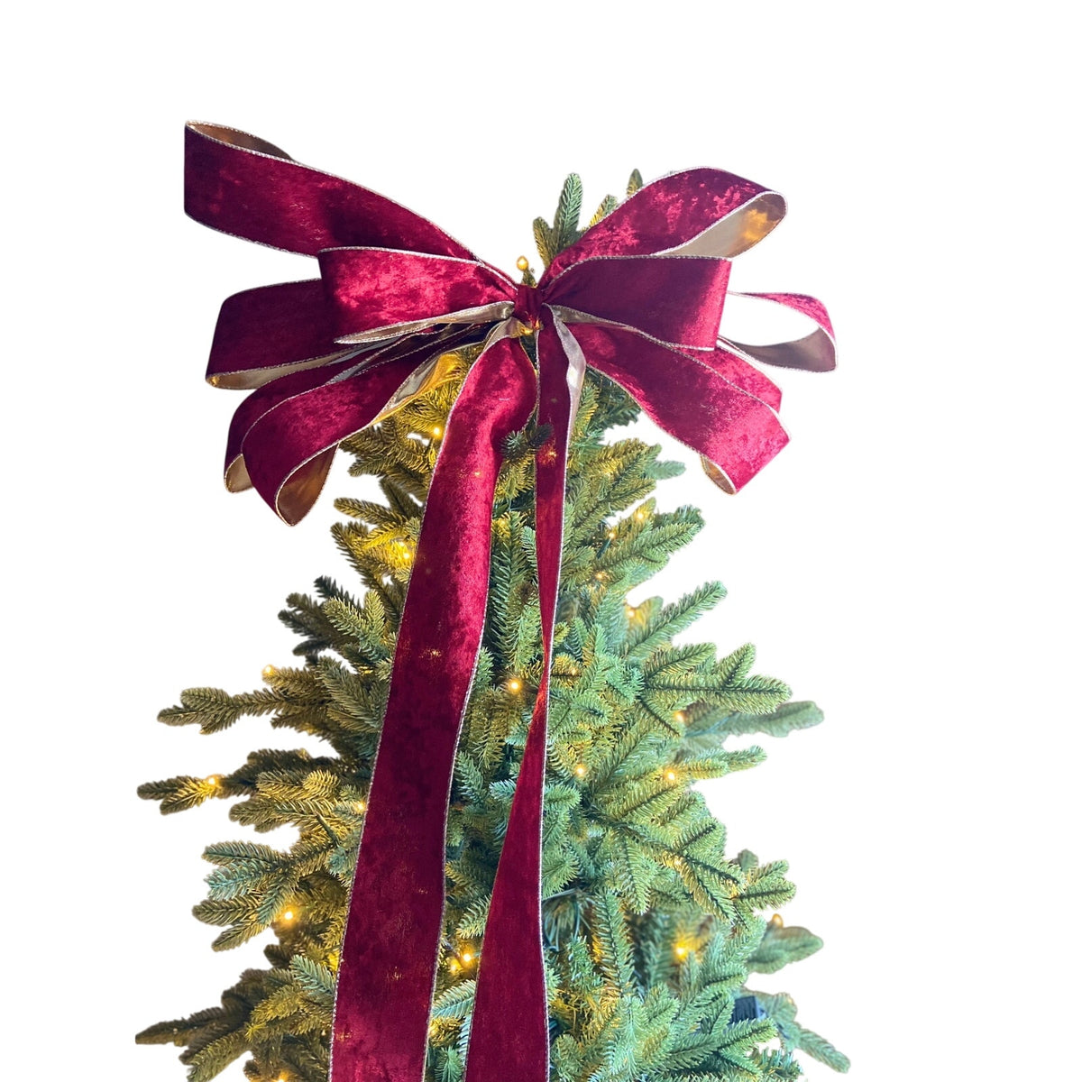 Ralph Lauren Red Velvet Christmas Tree Topper Bow Ribbon, Old Money Topper