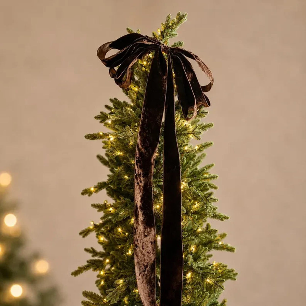 Chocolate Brown Velvet Christmas Tree Topper Bow | Luxury Holiday Decor