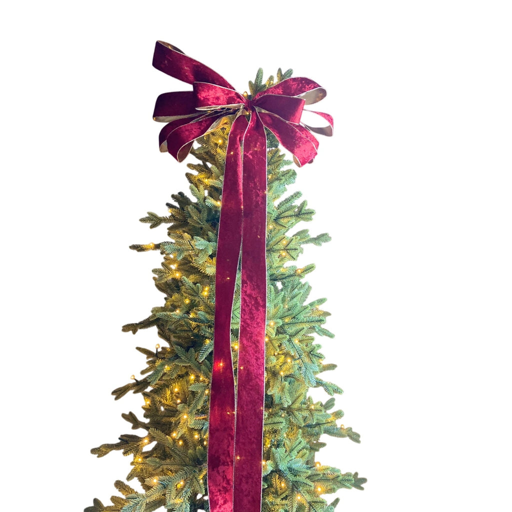 Ralph Lauren Red Velvet Christmas Tree Topper Bow Ribbon, Old Money Topper