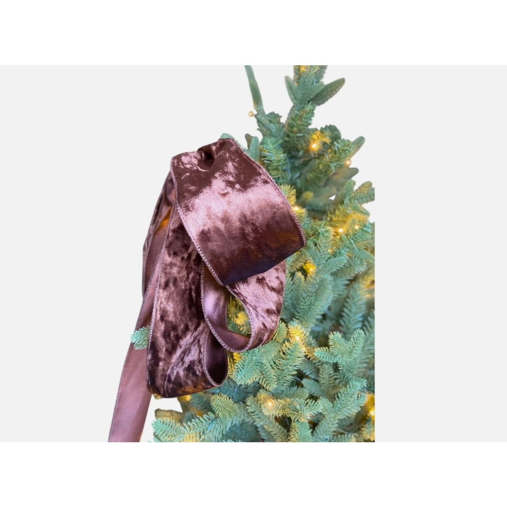 Chocolate Brown Velvet Christmas Tree Topper Bow | Luxury Holiday Decor