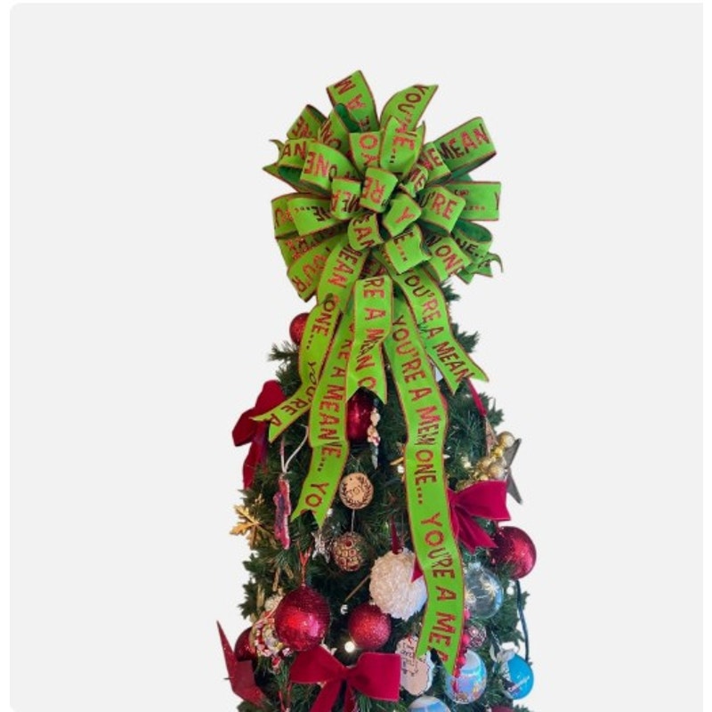 Large velvet Grinch inspired Christmas tree topper