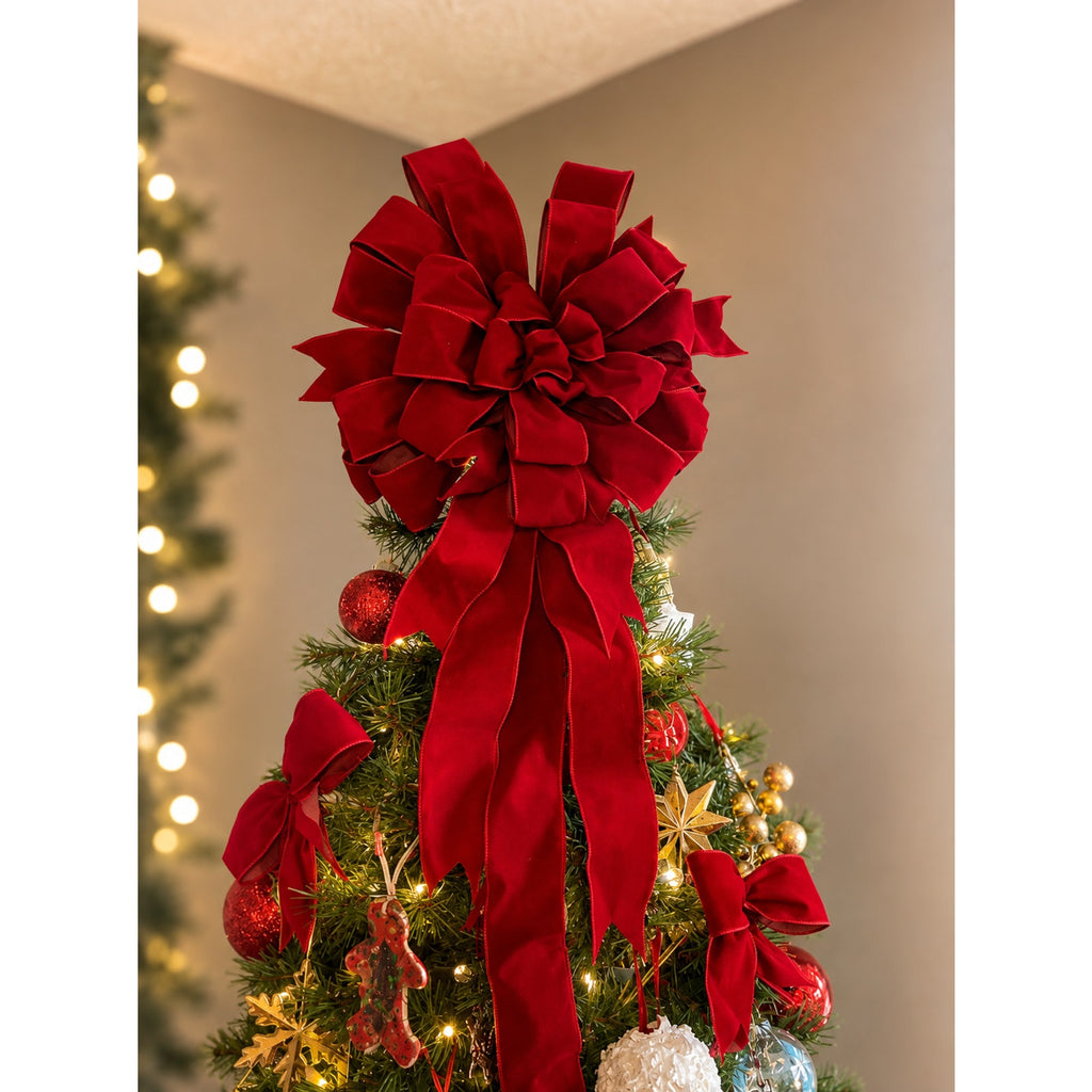 Christmas Tree Topper Bow Red Velvet, r Ralph Lauren Christmas,XXL ribbon Topper