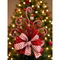 Candy Cane Christmas Tree Topper Bow | Red & White Glitter