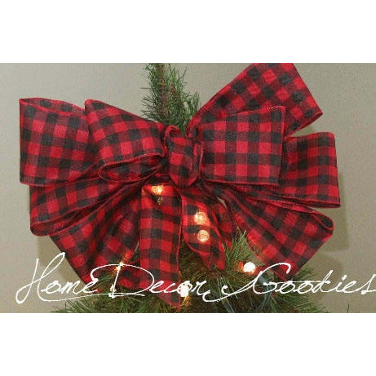 Buffalo Plaid Christmas Tree Topper Bow | Rustic Farmhouse Christmas Decor