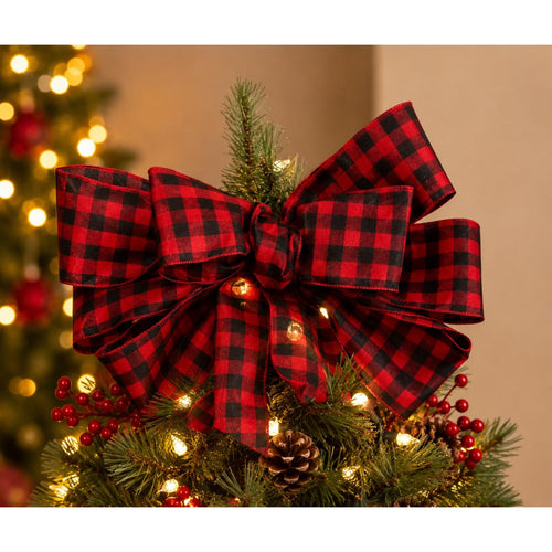 Buffalo Plaid Christmas Tree Topper Bow | Rustic Farmhouse Christmas Decor
