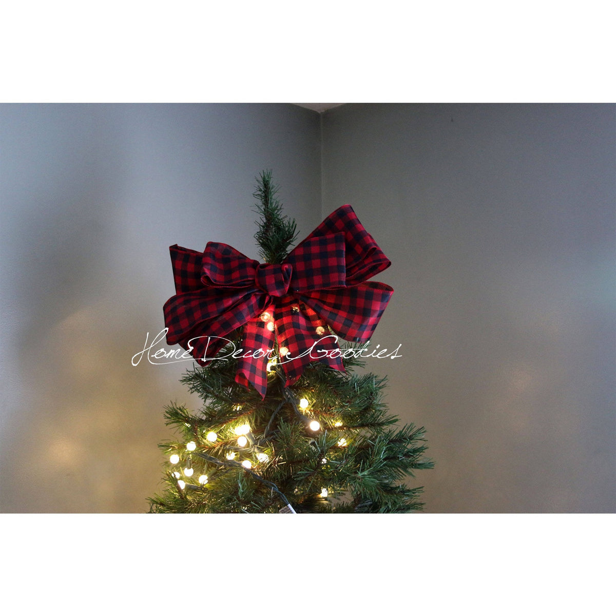 Buffalo Plaid Christmas Tree Topper Bow | Rustic Farmhouse Christmas Decor
