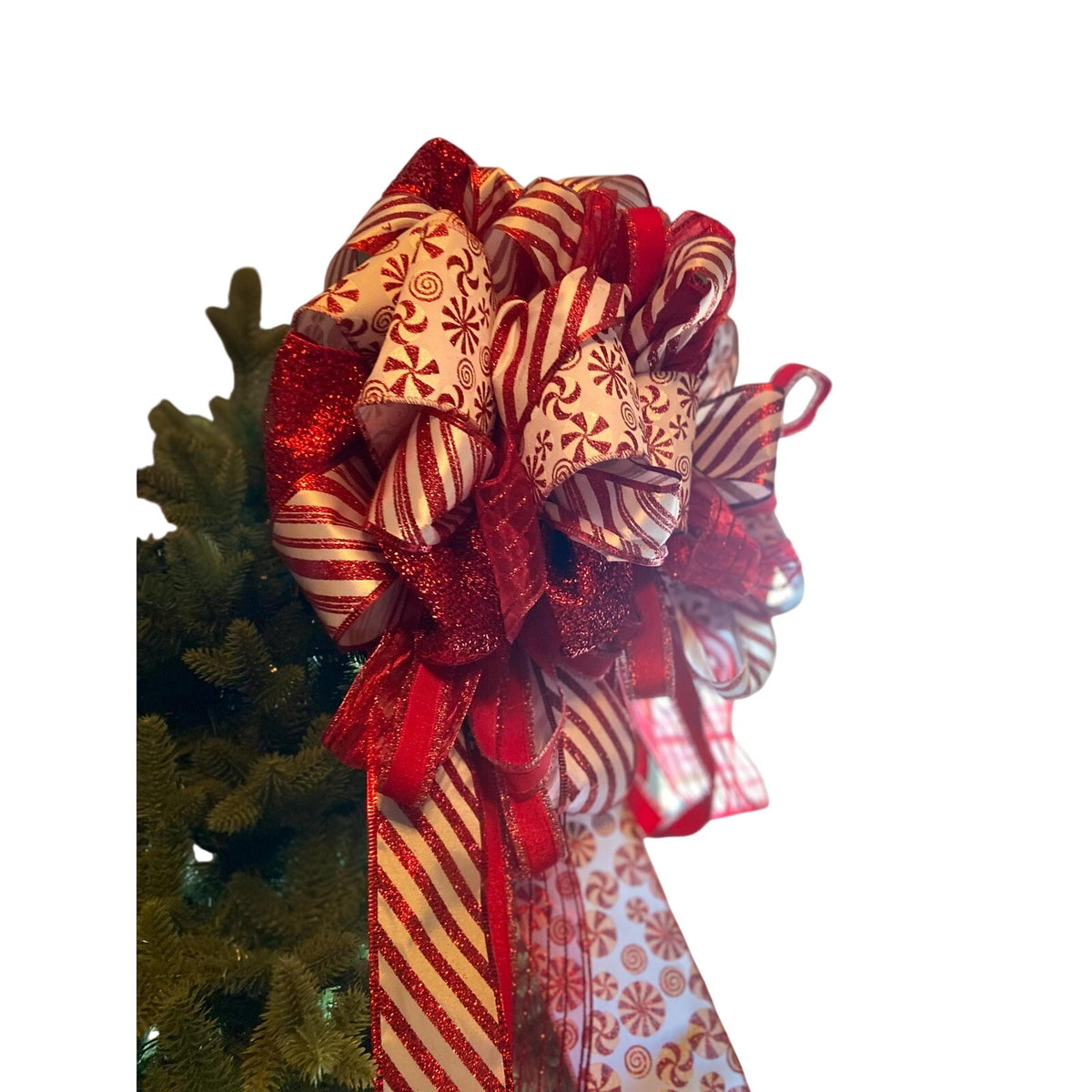 Whimsical Candy Cane Streamer Bow for Your Holiday Tree