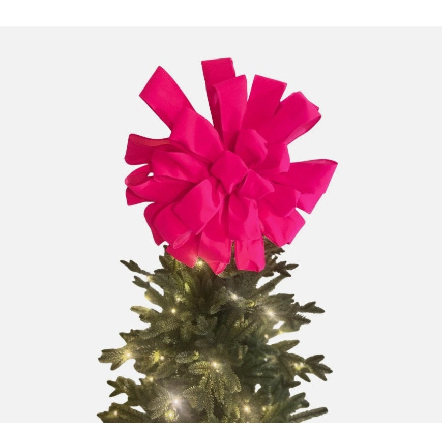 Hot Pink Velvet Christmas Tree Topper Bow | Pink Christmas Decor