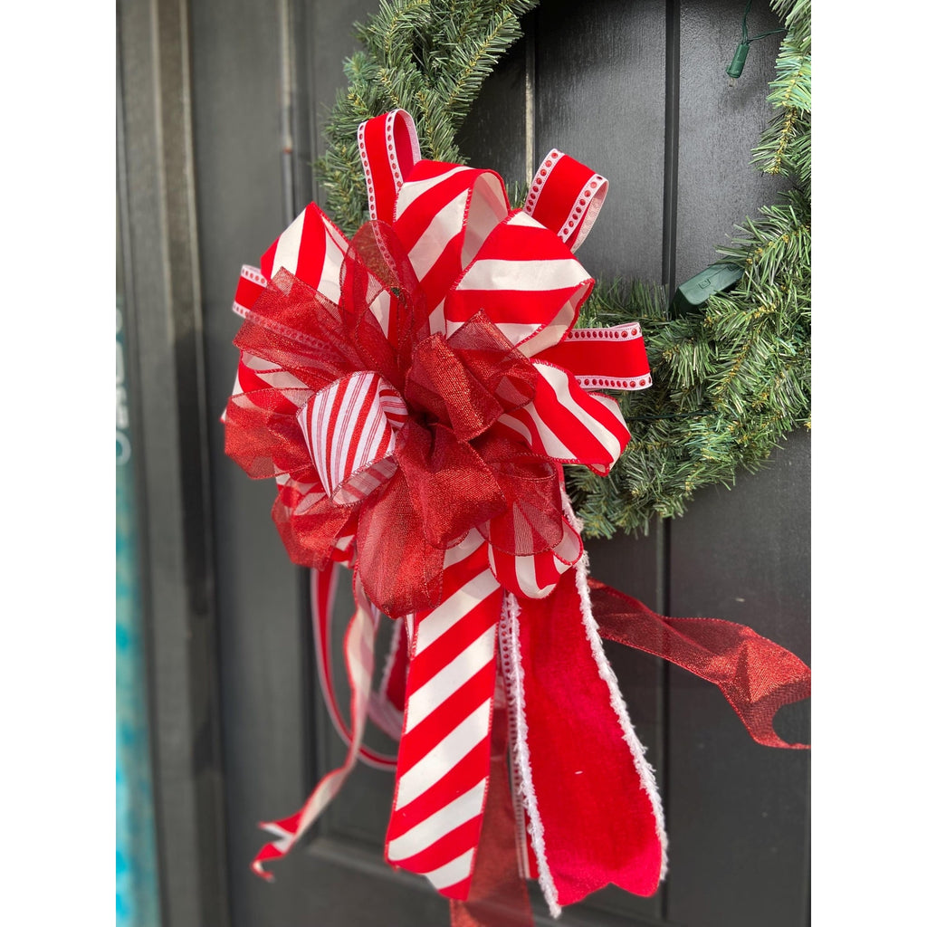 Classic Red and White Bow for Christmas Wreaths and Home Decor
