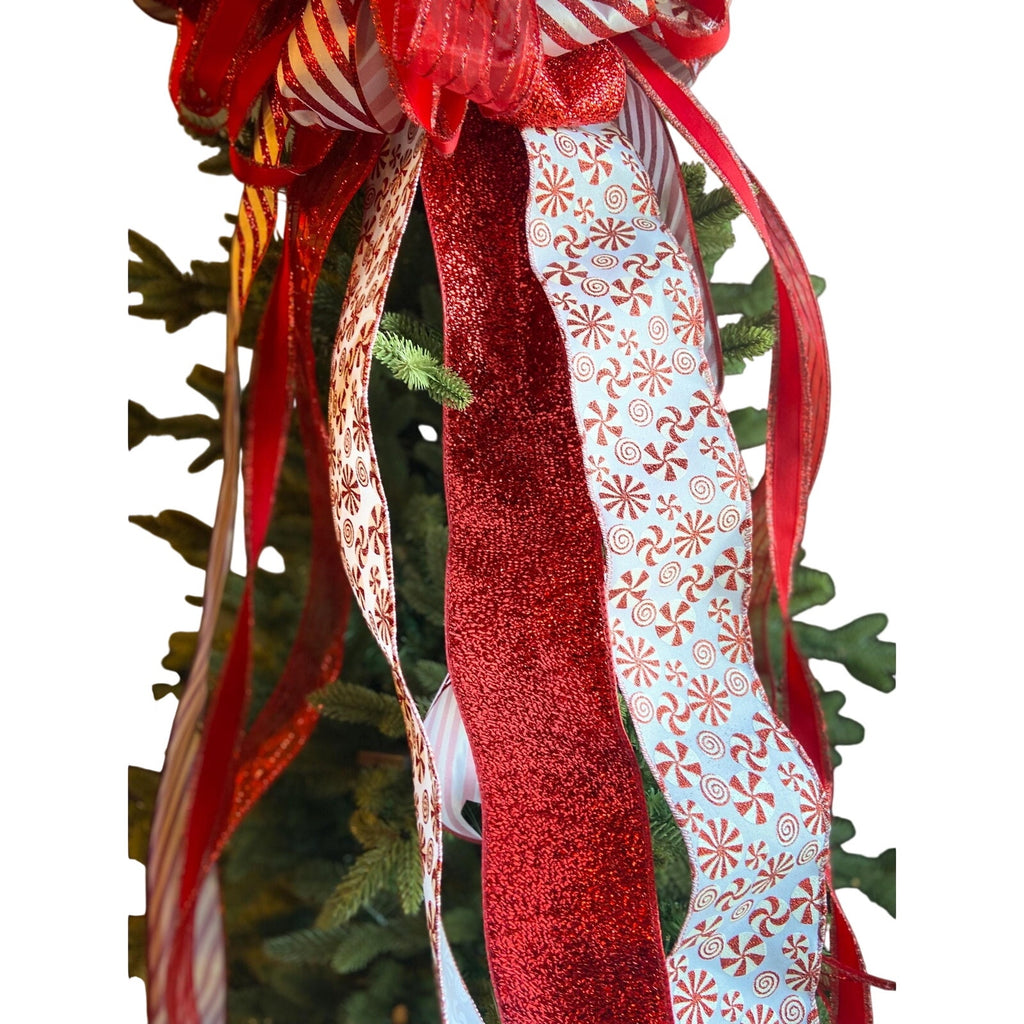 Whimsical Candy Cane Streamer Bow for Your Holiday Tree