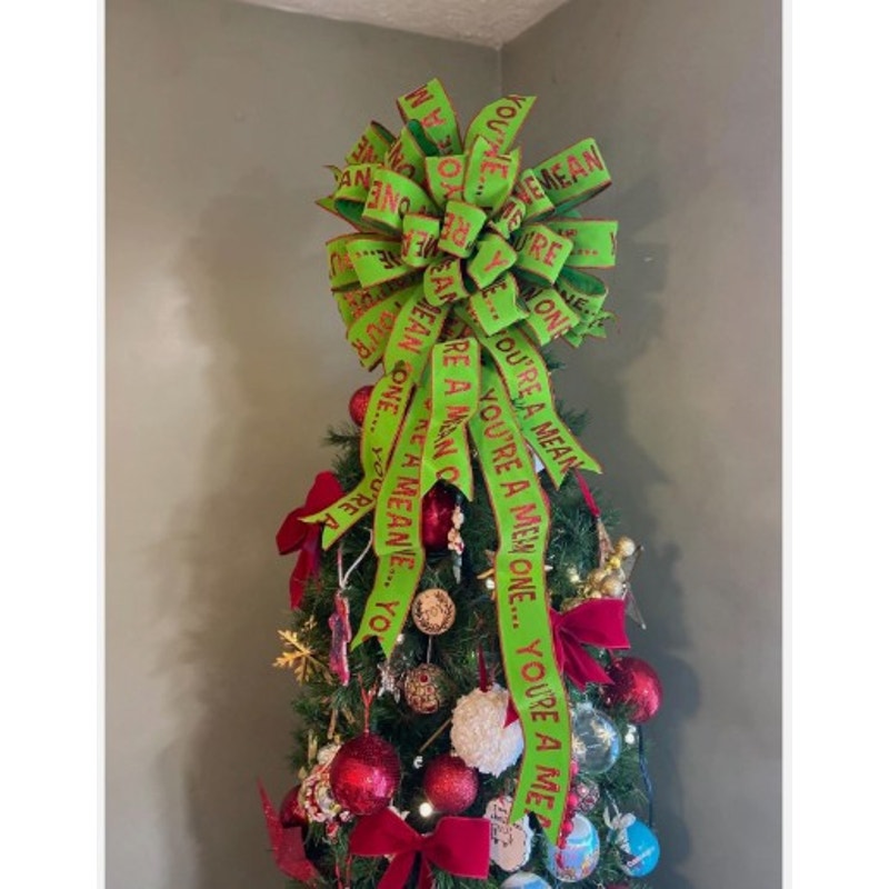Oversized Grinch Christmas tree bow with long tails