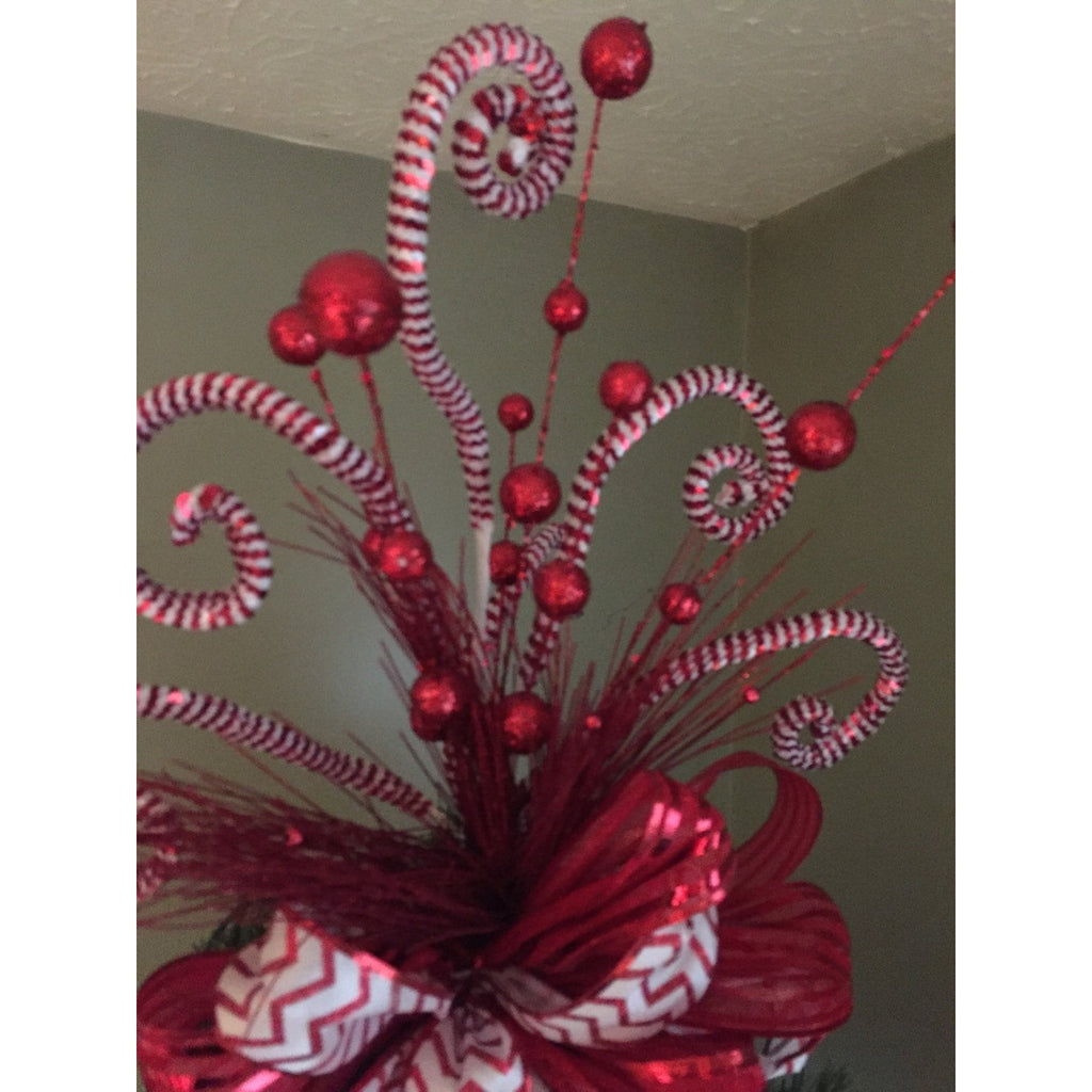 Candy Cane Christmas Tree Topper Bow | Red & White Glitter