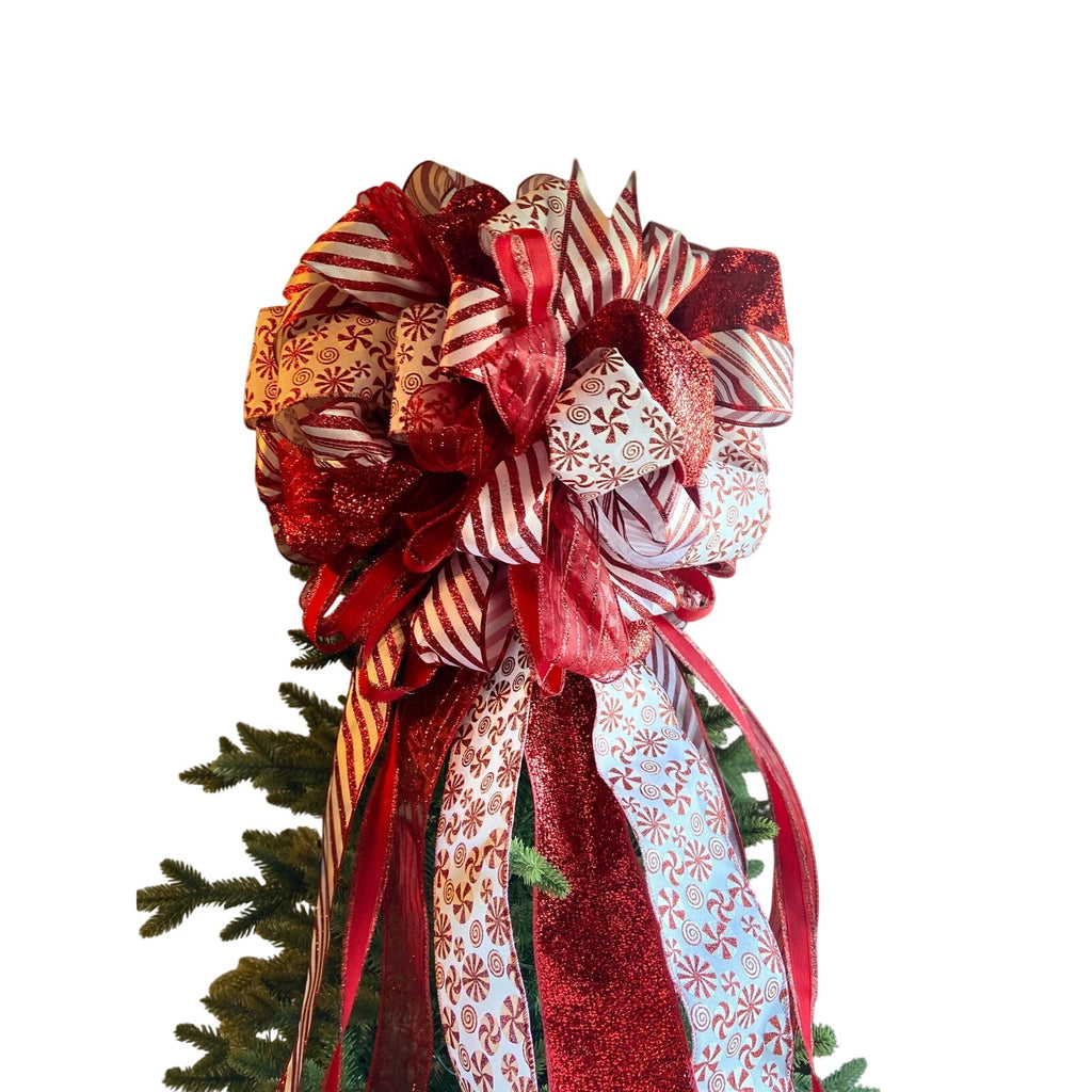 Whimsical Candy Cane Streamer Bow for Your Holiday Tree