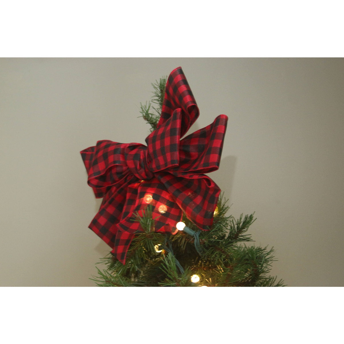 Buffalo Plaid Christmas Tree Topper Bow | Rustic Farmhouse Christmas Decor