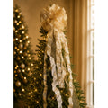 Handmade Christmas Tree Bow Topper Beige White Gold Snowflake Ribbons Farmhouse