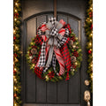 Lantern Wreath Rustic Buffalo Plaid - Handmade Christmas Bow in Red, White, and Black