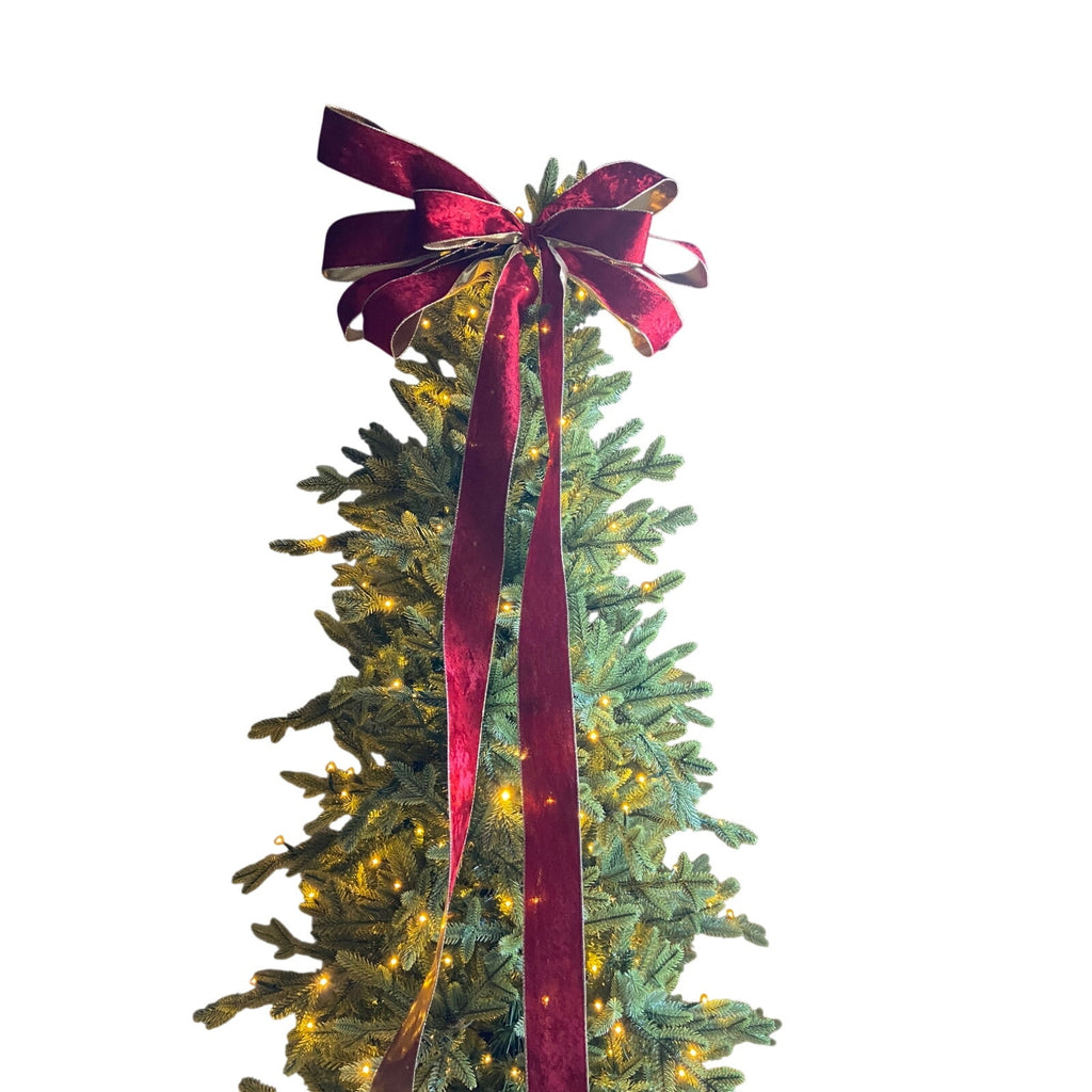 Ralph Lauren Red Velvet Christmas Tree Topper Bow Ribbon, Old Money Topper
